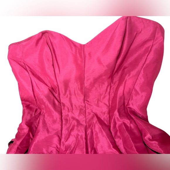 Vintage Betsey Johnson Pink Dahlia Party Dress Taffeta Sequin Strapless - Picture 4 of 8